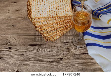 Matza Bread For Passover Celebration And Wine