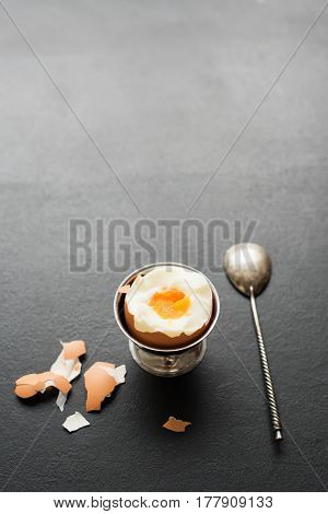 Boiled Egg Support Teaspoon Shell Top View Vintage