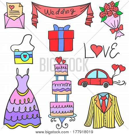 Element wedding pasrty of doodles vector illustration
