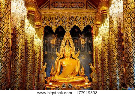 Phitsanulok, Thailand - November 4 2016: Phra Phuttha Chinnarat Buddha Image At Wat Phra Si Rattana