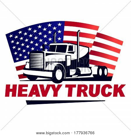 Heavy Truck with American Flag Vector Illustration Emblem