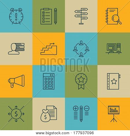 Set Of 16 Project Management Icons. Includes Computer, Growth, Decision Making And Other Symbols. Beautiful Design Elements.