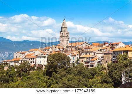 Panoramic view of the old town of Vrbnik on the Island of Krk, Croatia