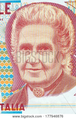 Maria Montessori portrait from Italian money - lire