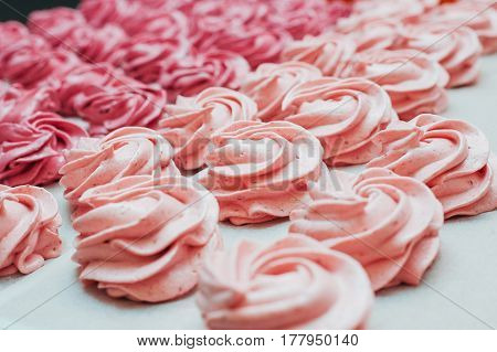 Homemade Marshmallows Pink On A White Parchment