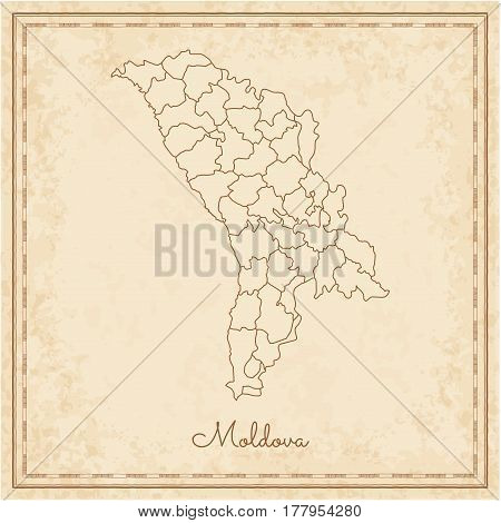 Moldova Region Map: Stilyzed Old Pirate Parchment Imitation. Detailed Map Of Moldova Regions. Vector