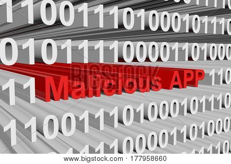 Malicious APP is presented in the form of binary code 3d illustration