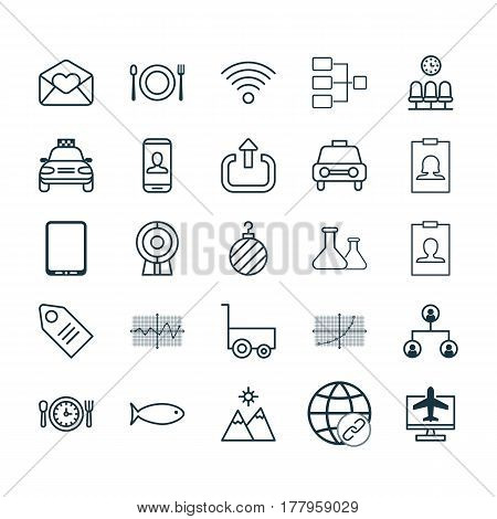Set Of 25 Universal Editable Icons. Can Be Used For Web, Mobile And App Design. Includes Elements Such As Taxi, System Structure, Line Grid And More.