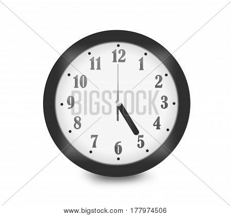 Realistic Wall Analog Black White Silver Clock With 12 Hours Isolated On White Background. Showing T