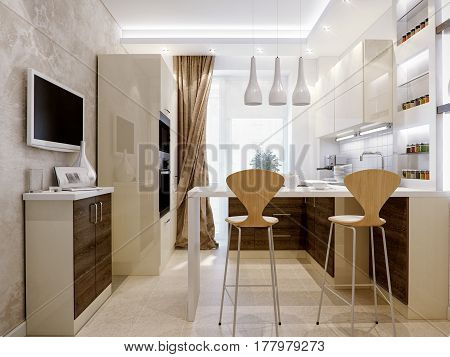 Modern Kitchen Interior Design With White And Wooden Facades