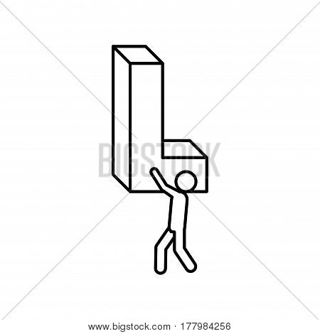 Silhouette worker holding word L in 3d vector illustration
