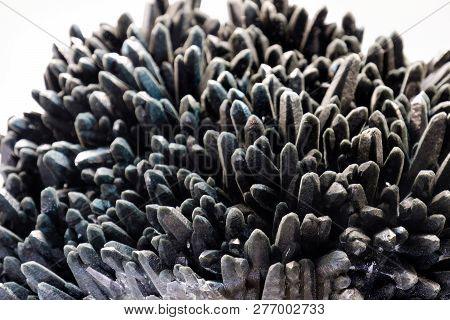 Black Mineral Background Close Up Details  Gem Prase Quartz Isolated White .
