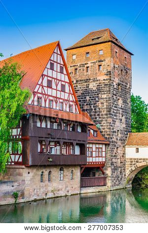 Historical Old Town Of Nuremberg With View Of Weinstadel And Henkerturm Tower