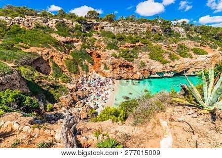 Spain Mediterranean Sea, Beautiful Beach Of Calo Des Moro Bay On Majorca Island