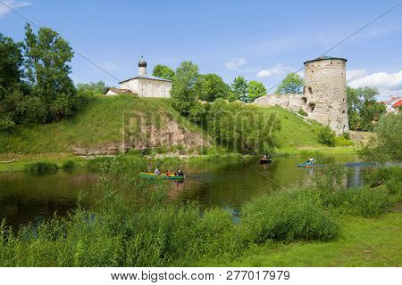Pskov, Russia - June 10, 2018: Sunny June Day On The Pskova River