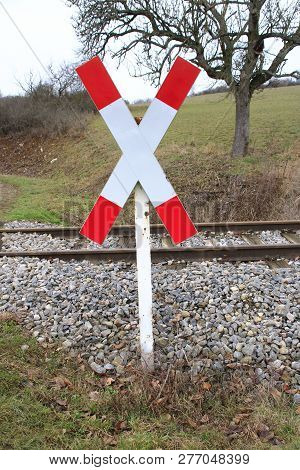 Cross On An Ungated Railroad Crossing Near Weissach