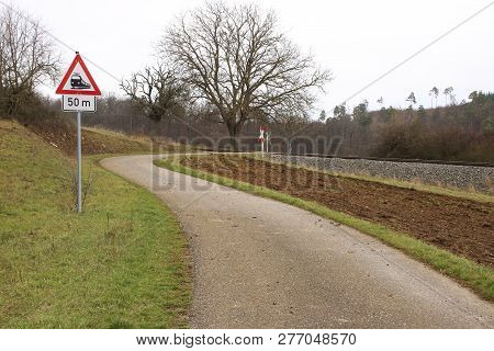 Unrestricted Railroad Crossing Near Weissach In The District Of Boeblingen