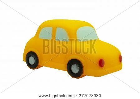 Rubber Toy Car Childrens Toy For The Bathroom. Isolated On White Background