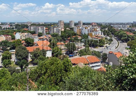 Plovdiv, Bulgaria - July 5, 2018:   Panoramic Cityscape Of Plovdiv City From Nebet Tepe Hill, Bulgar