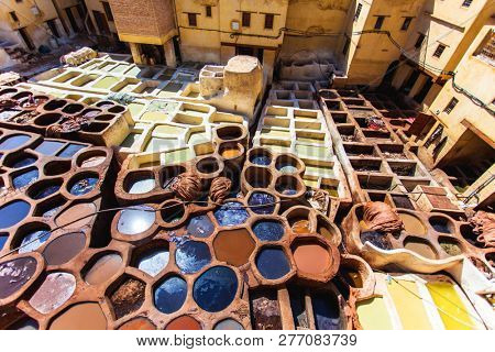 Tanneries of Fes Morocco, Africa Old tanks of the Fez's tannerie
