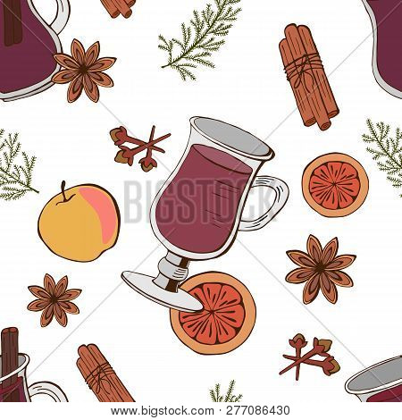 Seamless Pattern Of Ingredients For Mulled Wine