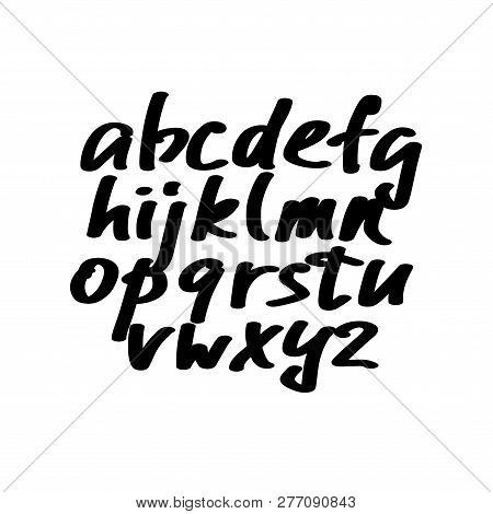 Alphabet Letters.black Handwritten Font Drawn With Liquid Ink And Brush. Calligraphic Script Vector 