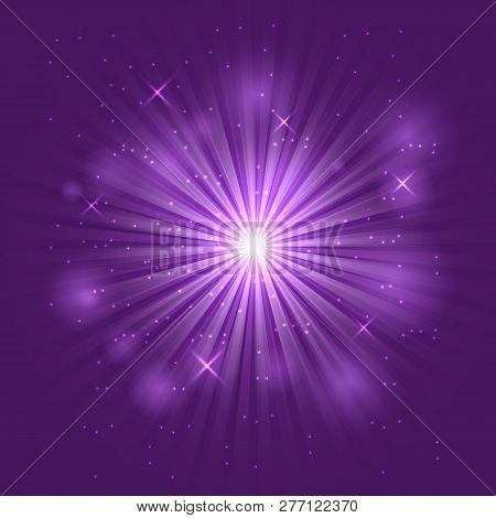 Bright Flash And Explosion On Purple Background, Stock Vector