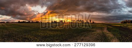 Beautiful Sunset In The Russian Countryside In Siberia, Altai Krai