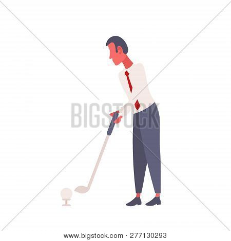 Businessman Golf Player Sport Competition Concept Businessman Golfer Successful Tactic Strategy Flat