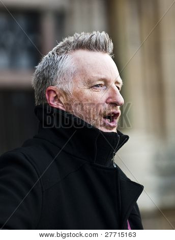 Billy Bragg Performing In Front Of Exeter Cathedral As Part Of An Afternoon Of Music And Performace