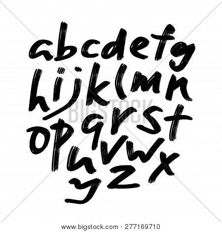 Alphabet Letters.black Handwritten Font Drawn With Liquid Ink And Brush. Calligraphic Script Vector 
