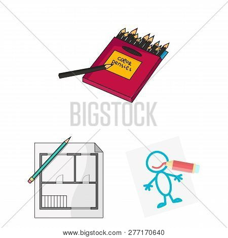 Isolated Object Of Pencil And Sharpen Logo. Set Of Pencil And Color Vector Icon For Stock.