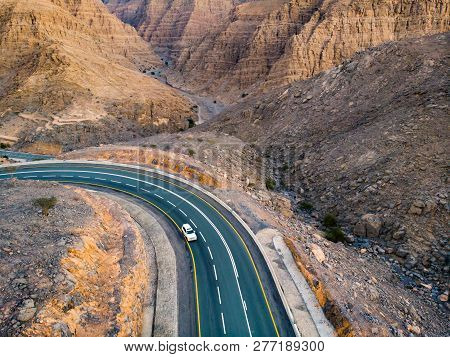 Jebal Jais Winding Desert Mountain Road In The United Arab Emirates