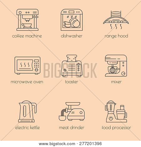 Kitchen Utensils And Household Appliances Linear Icons