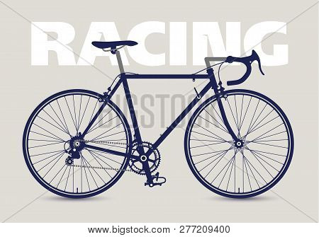 Racing Bicycle High Detailed Silhouette, Isolated And Monochrome.