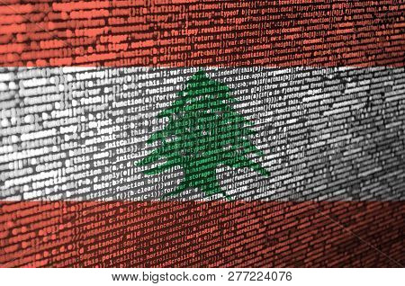 Lebanon Flag  Is Depicted On The Screen With The Program Code. The Concept Of Modern Technology And 