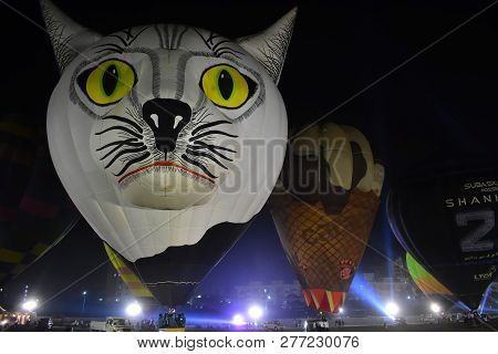 Chennai, Tamilnadu - India, January 6, 2019 : White Cat Balloon In Hot Air Ballon Festival