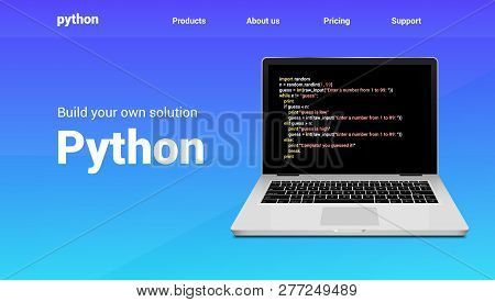 Python Programming Code Technology Banner. Python Language Software Coding Development Website Desig