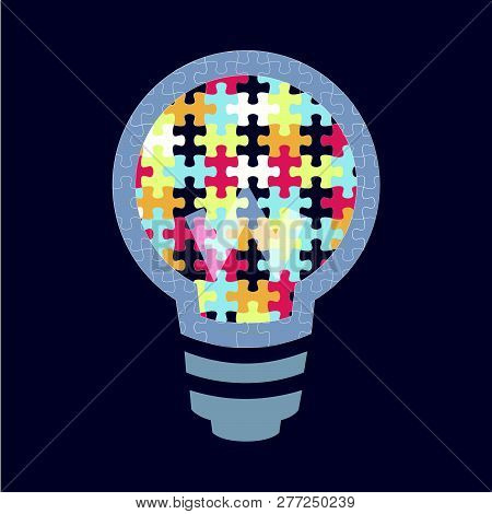 Lamp With Puzzles Vector Web Design. Dark Background