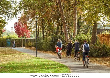 October 20, 2018 Germany Krefeld City. Bicycle As An Ecological Transport, Means Movement In Europe.