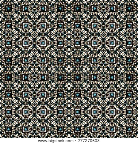 Retro Geometric Pattern In Repeat. Fabric Print. Seamless Background, Mosaic Ornament, Vintage Style