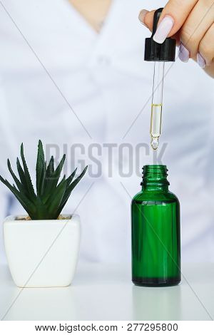 Scin Care. Scientist Hands Testing Texture Of Beauty Products