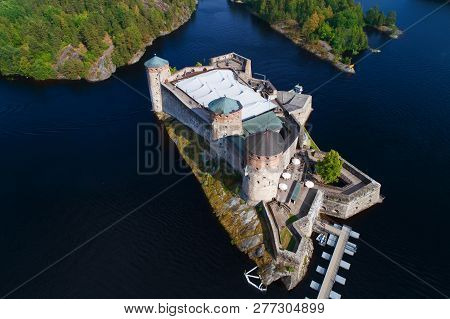 Above The Olavinlinna Fortress On A Sunny July Day (shot From A Quadrocopter). Savonlinna, Finland