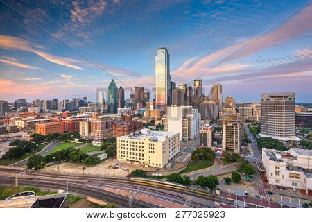 Dallas, Texas, USA skyline over Dealey Plaza.