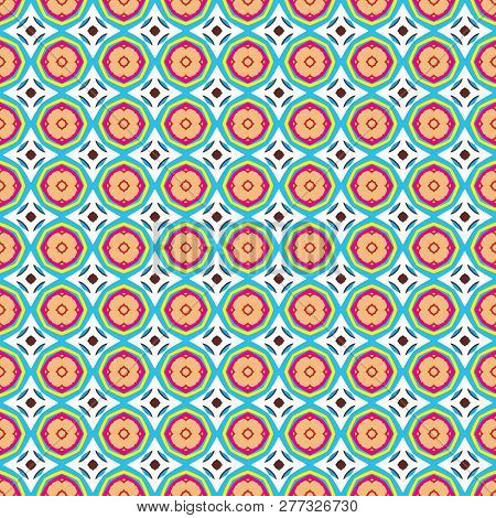 Retro Geometric Pattern In Repeat. Fabric Print. Seamless Background, Mosaic Ornament, Vintage Style
