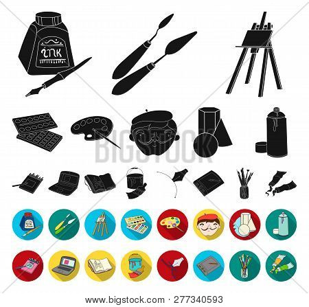 Painter And Drawing Black, Flat Icons In Set Collection For Design. Artistic Accessories Vector Symb