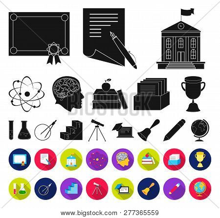 School And Education Black, Flat Icons In Set Collection For Design.college, Equipment And Accessori