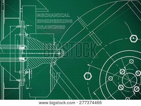 Engineering Backgrounds. Mechanical Engineering Drawings. Blueprints. Cover. Technical Design. Black