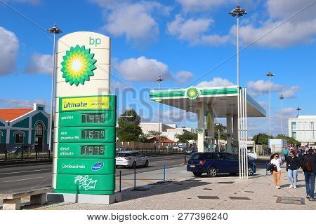 Lisbon, Portugal - June 5, 2018: Bp Gas Station Prices In Portugal. Bp (british Petroleum) Is A Mult