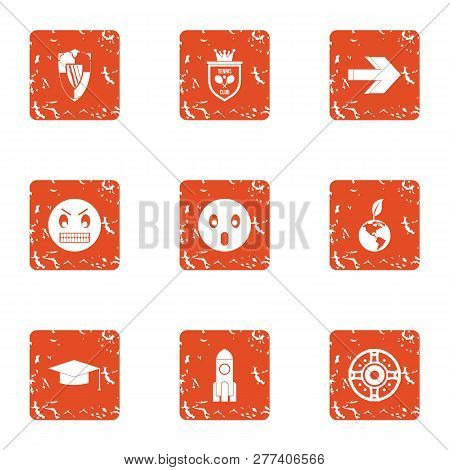 Inoffensive Icons Set. Grunge Set Of 9 Inoffensive Icons For Web Isolated On White Background